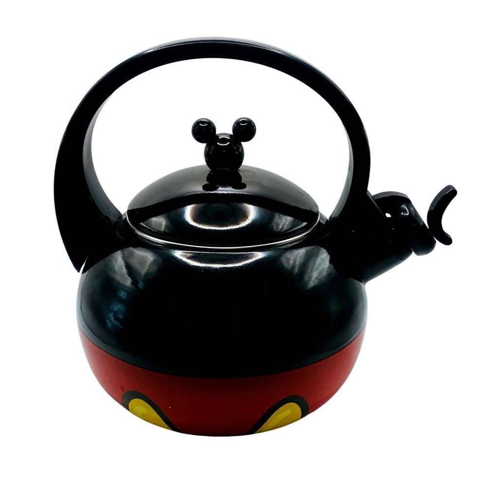 Disney Parks Mickey Mouse Tea Kettle OS Red Black Whistling Stovetop Kettle
